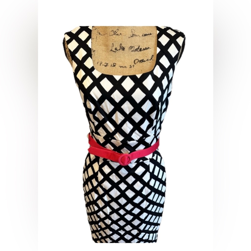 WHBM Black/White Dress with Pink Belt